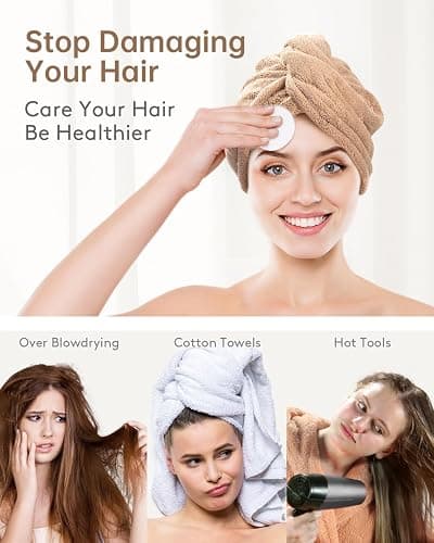 YFONG 3 Pack Hair Drying Towels, Hair Towel with Button, Super Absorbent Microfiber Hair Towel for Curly Hair, Fast Drying Hair Wraps for Women Girls, Microfiber Towel for Hair thumbnail 4