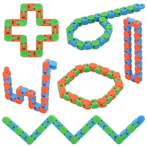 Yeetec 6 Pack 24 Links Wacky Tracks Snap and Click Fidget Toys, Finger Sensory Toys, Snake Puzzles for Stress Relief, Party Bag Fillers, Party Favours, Random Color - Image 1