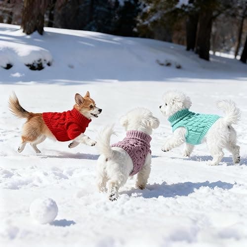 Adboros 6 Pack Warm Small Dog Sweater Puppy Small Medium Warm Cloth in Winter Cable Knitwear Pet Cat Turtleneck Knitted Sweaters Cold Weather for Boy Girl Pet Chihuahua Doggie, Six Colors (S) thumbnail 6