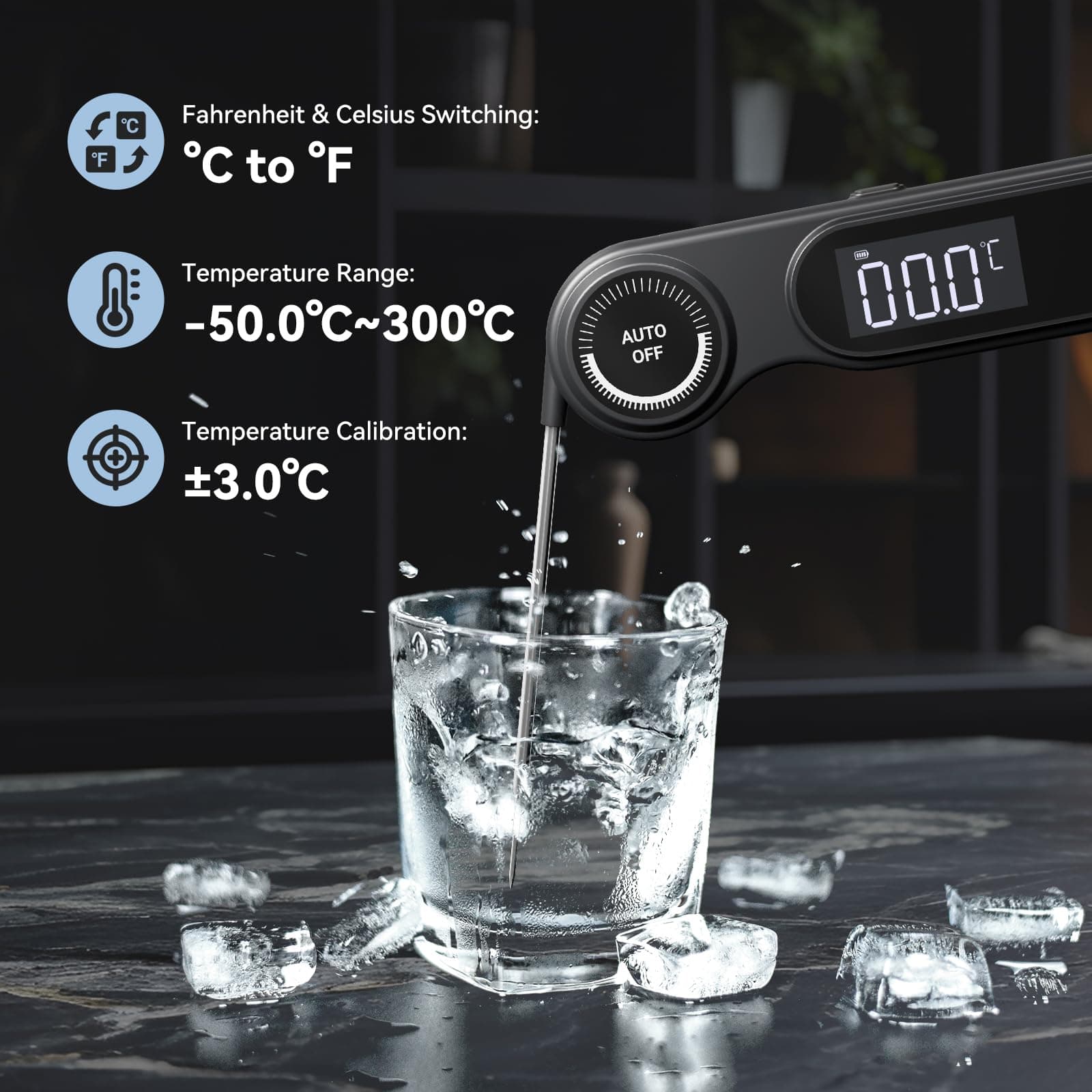 INKBIRD Instant Read Meat Thermometer IHT-21K 0.5S Fast Read BBQ Grilling | IP65 Waterproof, Rechargeable Battery, ±0.3℃ High Accuracy, Calibration, Auto-off, Outdoor Cooking, BBQ, Baking, Deep Frying thumbnail 3
