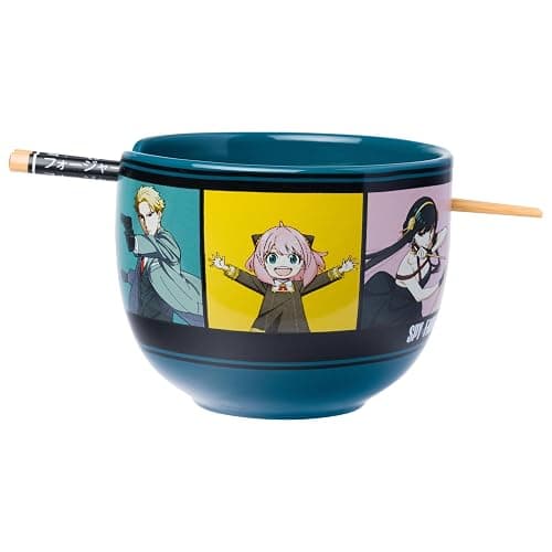 Silver Buffalo Spy X Family Anime Featuring Anya, Loid, and Yor Forger, Ceramic Ramen Noodle Rice Bowl with Chopsticks, Microwave Safe, 20 Ounces - Image 1