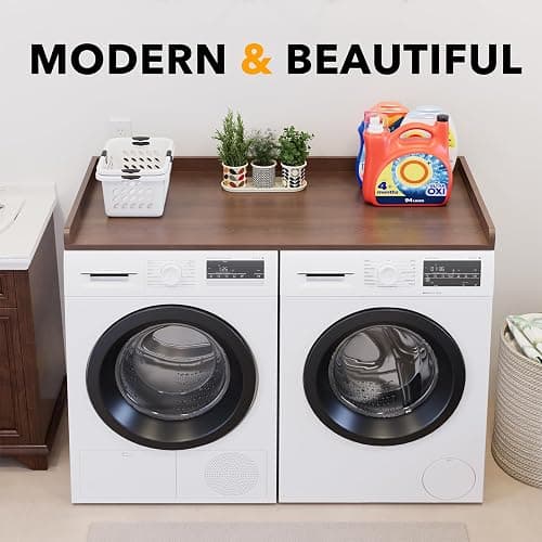 SpaceAid Washer Dryer Countertop, Laundry Wood Shelf Topper with Edge, 54" Width x 27.5" Depth Cover Guard Organizer for Washer and Dryer Laundry Hamper Counter Storage Organization (Brown Wood) thumbnail 6