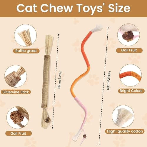 Uyubao Cat Toys, 7Pcs Cat Chew Ropes & Silvervine Sticks for Cats with Natural Catnip & Silvervine, Safe Teeth Cleaning Catnip Toys for Indoor Kittens, Interactive Chew Toys for Indoor Cats thumbnail 8