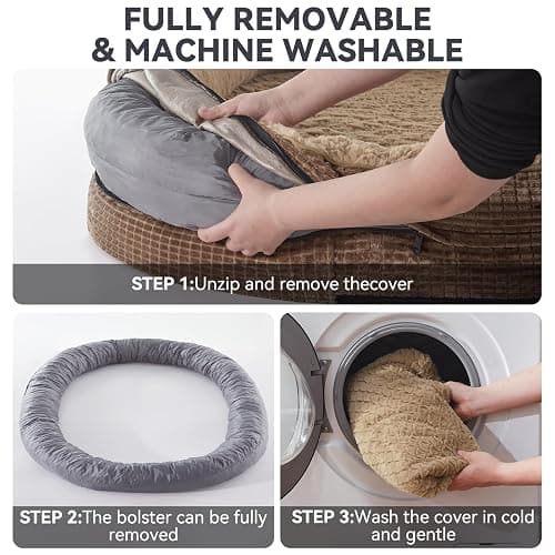 JOEJOY Orthopedic Dog Beds Large Sized Dog, XL Egg-Crate Memory Foam Pet Couch Bed with Bolster Sides, Waterproof Lining, Removable Washable Cover & Non-Slip Bottom, Brown thumbnail 8