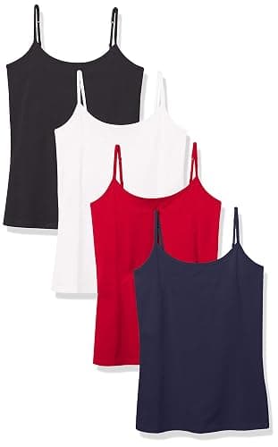 Amazon Essentials Women's Slim-Fit Camisole, Pack of 4 - X-Small - Black/Navy/Red/White - Image 1