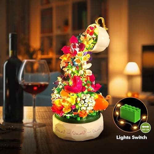 HOGOKIDS Flowers Music Box Building Set with Light for Adults Girls 6-12+ | Flower Botanicals Rotating Music Box Blocks Toy for Home Office Decor, DIY Craft Kits Birthday Gifts for Women Mom Kids thumbnail 8