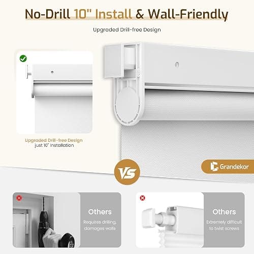 Grandekor No Drill Motorized Blinds with Remote, Roller Shade Electric Smart Remote Control Blinds, Fit for APP and Voice Control, Customized Size Color Blackout thumbnail 3