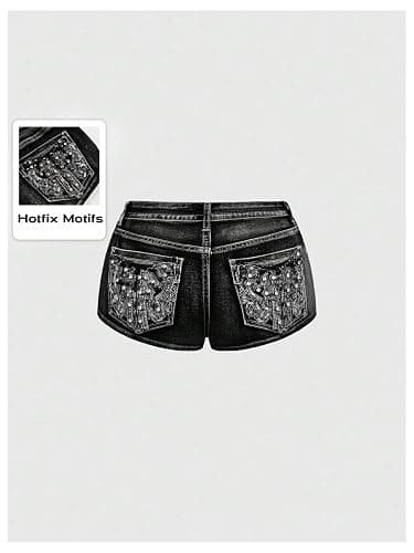 SOLY HUX Women's Y2k Sparkly Jeans Skinny Mini Denim Shorts Music Festival Rave Outfits thumbnail 2
