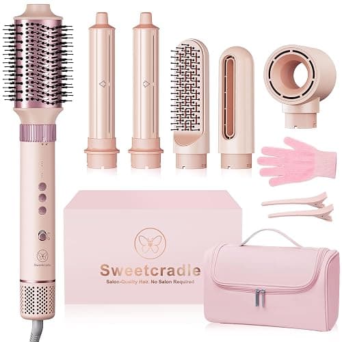 6 in 1 Air Styler, 1400W High Speed Ionic Hair Dryer with Auto-Wrap Curlers, Blow Dryer Oval Brush & Straightener Brush, No Heat Damage Hair Styler for Fast Drying,Curling, Smoothing & Volume - Image 1