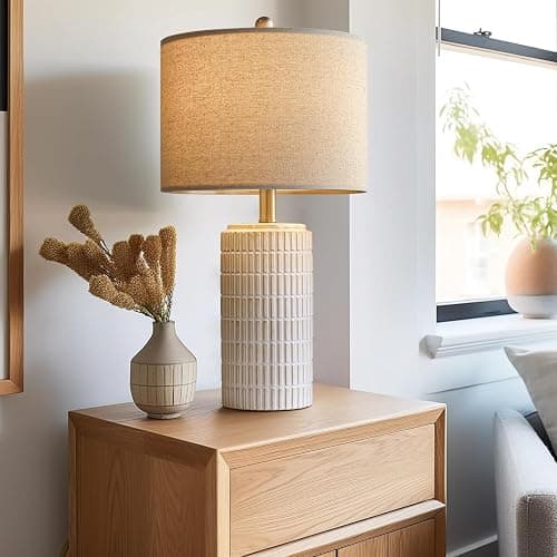 PoKat 23" Modern Ceramic Table Lamp Set of 2 for Living Room White Desk Lamps for Bedroom Farmhouse Bedside Nightstand Lamp House Warming Gifts New Home Decor End Table Lamps Gifts for Women Mom Beige thumbnail 6