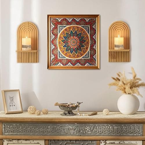 Walasis Boho Wall Decor Set of Two - Natural Modern Minimalist Mid Century Wall Candle Holder for Living Room - Wood Bohemian Decor for Bathroom Nursery Bedroom thumbnail 2