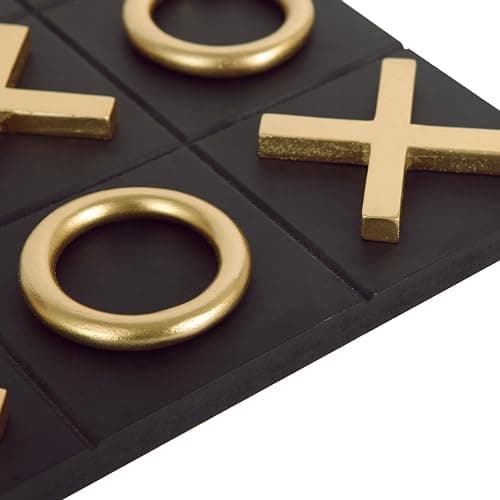 NIKKY HOME 12x12 Inch Tic Tac Toe Wood Game Board Classic Coffee Table Decor Modern Wooden Travel Game for Family, Black & Gold - Black thumbnail 8