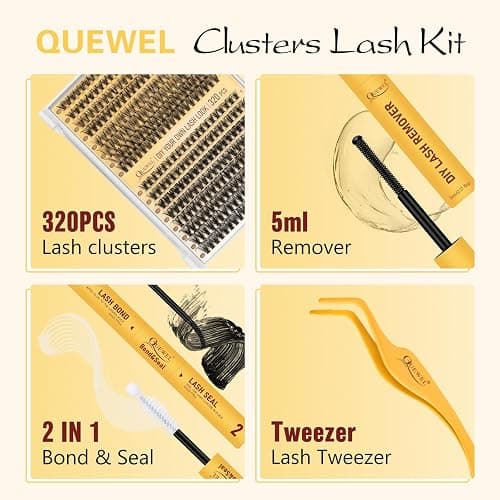 QUEWEL Lash Clusters Kit, 320 Pcs 30D+40D Lash Cluster Eyelash Extensions 9-16mm Lash Clusters Wispy Kit with Eyelash Clusters Bond and Seal Glue Remover Tweezers (30D+40D Kit) thumbnail 7