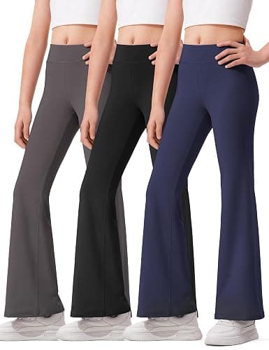 HASMES 3 Pack Girls Flare Leggings Kids Bell Bottom High Waisted Dance Yoga Pants Activewear - Image 1