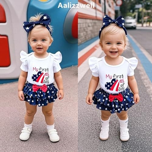 Aalizzwell Infant Baby Girls 4th of July Clothes thumbnail 3