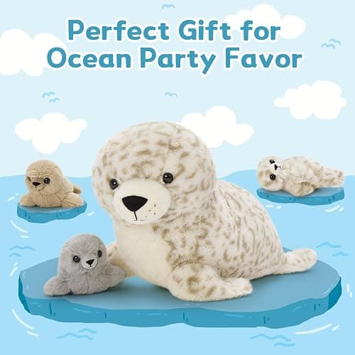 BENINY 4 Pcs Seal Stuffed Animal Set, 20" Mother Plush Toy with 3 Babies in Mom's Belly, Cute Leopard Stuffed Seal Plushie for Girls Boys Kids, Kawaii Chirstmas Bithday thumbnail 6