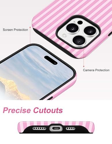 Jusy Magnetic Striped Phone Case for iPhone 12/12 Pro,Dark Pink | Compatible with MagSafe, Cute Aesthetic Striped Design, TPU and PC Protective Shockproof Cover thumbnail 5