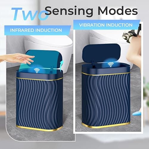 steo spce Bathroom Small Trash Can with Automatic Touchless Lid, 2.6 Gallon Smart Garbage Can Narrow Waterproof Trash Bin for Bedroom, Office, Living Room (Dark Blue) thumbnail 7