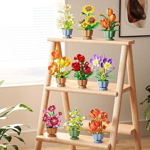 CUBIMANA 9 Blumen 3,6MM Mini Bausatz – 1462 Stück Botanische Blume Bonsai mit Rosen Orchidee Bausteinspielzeug, Deko Kunstblumen für Zuhause Büro, Geburtstagsgeschenk für Frauen Erwachsene Teen thumbnail 4