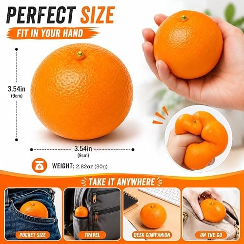 Crunchy Orange Squishy,Realistic Fruit Squeeze Stress Ball,Fast Rebound Scented Simulation Fruit Fidget Toy for Adults,Loud Crunching Sensory Relief(1pcs) thumbnail 2
