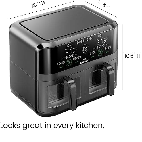 CHEFMAN 6 Quart Dual Basket Air Fryer Oven with Easy View Windows, Sync Finish, Hi-Fry, Auto Shutoff, 2 Independent 3Qt Nonstick Dishwasher Safe Frying Baskets, Digital Double Air Fryer - Black thumbnail 2