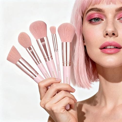 MAANGE 30Pcs Professional Makeup Brush Set with Case – Premium Synthetic Brushes for Foundation, Powder, Blush, Eyeshadow & Blending,Pink thumbnail 7
