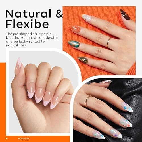 modelones Gel Nail Kit Almond, Upgrade 15Sizes Fake Nails, 9-in-One Glue Dehydrator & Mini U V Light Clipper, 510Pcs Medium Almond Press on Tips for Extension DIY Salon Home Gift thumbnail 6