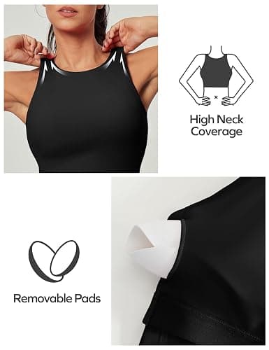 Ewedoos Longline Sports Bras for Women High Neck Racerback Sports Bra Padded Workout Crop Tank Tops with Built in Bra thumbnail 4