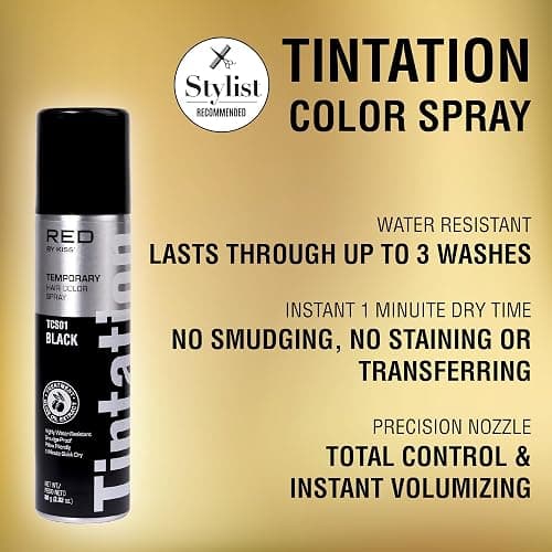 Red by Kiss Tintation Temporary Hair Color Spray, Instant Gray Root Touch Up Coverage, Water-Resistant & Smudge-Proof, Easy Wash Out, Barber & Hairline Touch-Up, Quick-Dry (Black, 2.82 oz) thumbnail 2