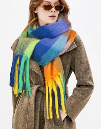 BLATIAL Womens Scarf Winter Big Colorful Checked Thick Warm Soft Scarves Casual Tassel Blanket Scarf thumbnail 6