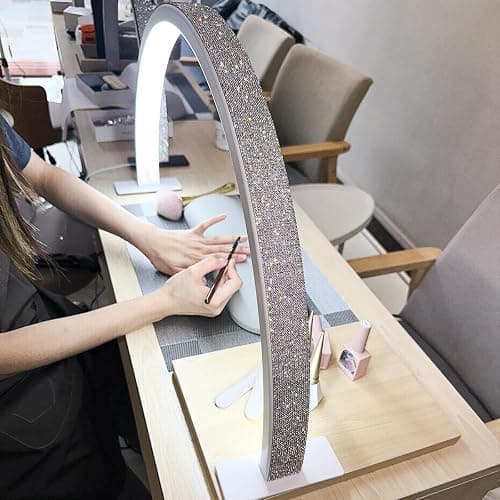 eccuslon Half Moon Light for Nail Desk with Phone Holder, 29" 50W Professional Desk Lamp with 3 Color Temperatures & Dimmer, Multi-Purpose Lighting for Eyelash Extensions, Nail Art, Tattoos, Reading - Image 1