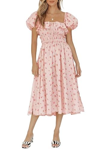 R.Vivimos Womens Summer Floral Print Puff Sleeves Vintage Ruffles Midi Dress thumbnail 2
