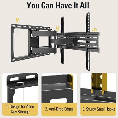 Mounting Dream TV Wall Mount for 32-65 Inch Television,Mount with Swivel and Tilt, Full Motion Bracket with Articulating Dual Arms, Fits 16inch Studs, Max VESA 400X400 mm, 99lbs, MD2380 thumbnail 9