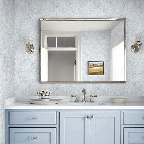 Ismoon Peel and Stick Wallpaper Vintage Floral Contact Paper Boho Watercolor Blue Damask Wallpaper Textured Removable Self Adhesive Vinyl Wall Paper for Bedroom, 17.3 in X 6.5 ft thumbnail 5