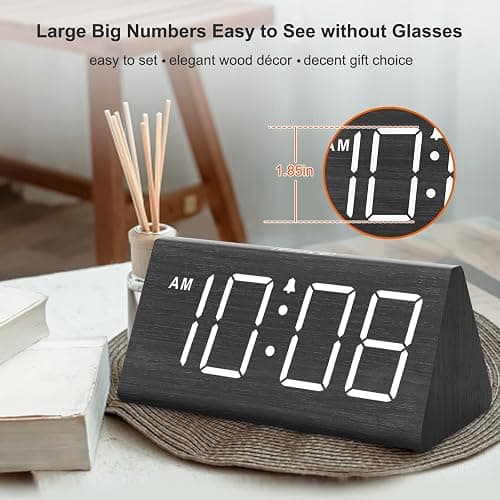 DreamSky Wooden Digital Alarm Clocks for Bedrooms - Electric Desk Clock with Large Numbers, USB Port, Loud Alarm for Heavy Sleepers, Adjustable Volume, Dimmer, DST, Wood Décor Gifts, Adapter Powered thumbnail 3