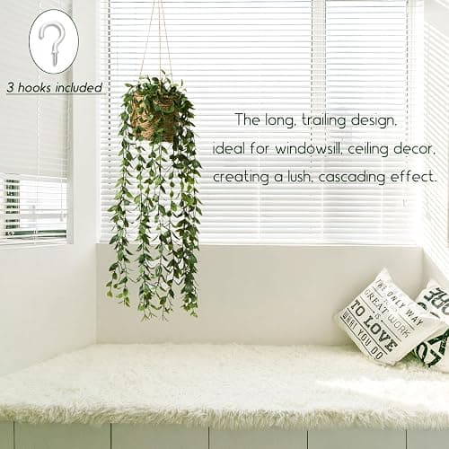 Mokof 3 Pack Artificial Hanging Plants in Boho Handwoven Baskets for Living Room, Bedroom, Bathroom Wall Shelf Decor thumbnail 7