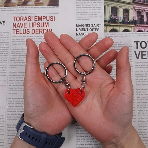 Heart Keychain Set for Couples - 2 Pcs Matching Colorful Brick Hearts for Boyfriend Girlfriend thumbnail 5