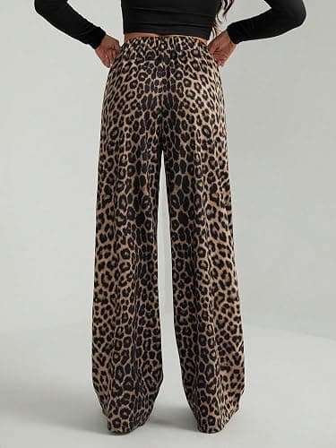 GORGLITTER Women's Cheetah Print Pants Leopard Wide Leg Sweatpants | Straight Leg Sweats, Elastic High Waisted Pants, Animal Print Trousers, Baggy Bottom, Fall Outfits thumbnail 2