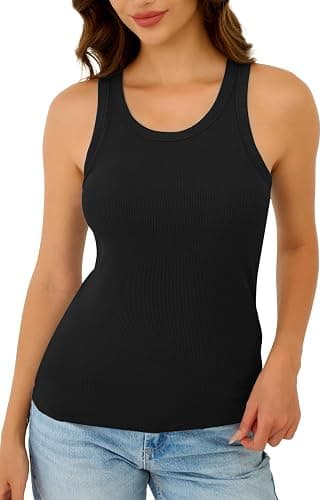 GKBK Womens Tank Tops High Neck Sleeveless Ribbed Tank Casual Basic Thick Strap Slim Fitted Racerback Shirts thumbnail 2