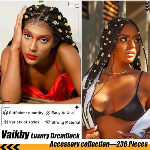 236PCS Gold Hair Accessories Set: Jewelry, Charms, Rings and Cuffs for Braids, Dreadlocks, Loc Styles and Rave Hair Styling thumbnail 2