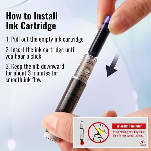 WRITECH Clictek Fountain Pen Retractable: Medium Nib Blue Ink Transparent Barrel Includes 5 Refillable Ink Cartridges, Smooth Writing No Leaking thumbnail 3