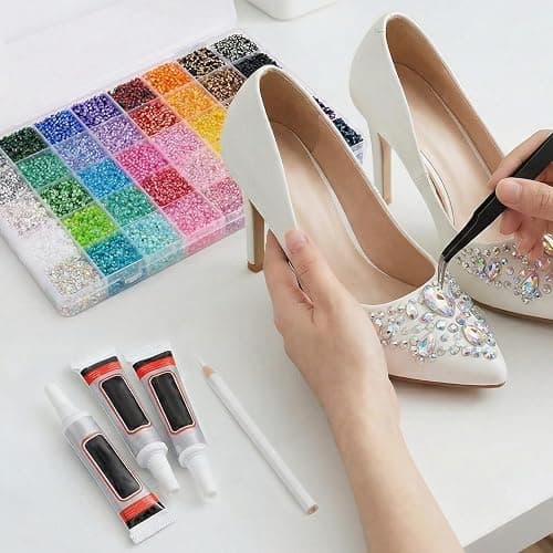 SERTAS 40000 Pcs Bedazzling Kit with 40 Colors Resin Jelly Rhinestones,3mm Flatback Gems Includes 3X 10ml B7000 Glue, Wax Pen and Tweezers for Clothes, Shoes, Nails & DIY Art (40000) thumbnail 6