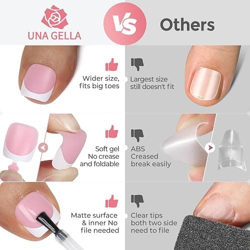 UNA GELLA French Press On Toenails - 15 Sizes Pre-Etched Berry Pink French Toe Nail Press Ons Soft Square Gel False Toenails Fake Toe Nails 180Pcs for Women Big Toes Nail Extensions Pedicure Home DIY thumbnail 5