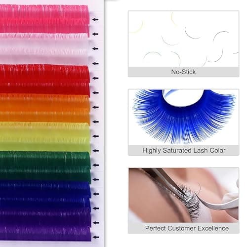 MERETON 16 Rows Colored Lash Extensions White Pink Red Golden Yellow Green Blue Purple Mix Color 0.05mm D Curl Individual Single Eyelash Extensions colored lashes extensions（0.05 D 12mm) thumbnail 5