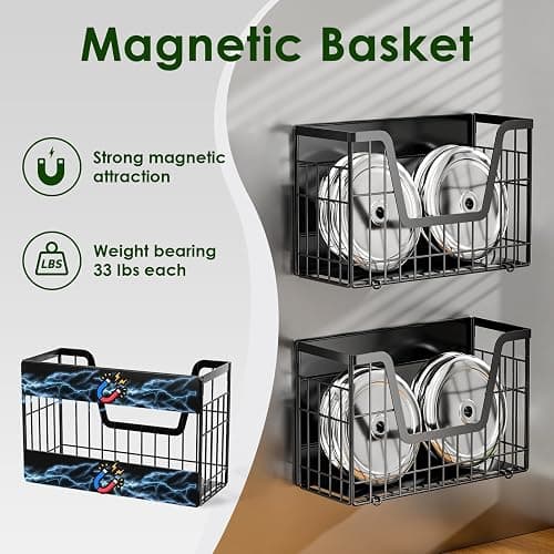 YIWANFW 2 Set Magnetic Shelf for Fridge, Potato & Onion Storage Bins, Magnetic Fruit Basket for Refrigerator Pantry Kitchen Counter Laundry, Magnetic Fridge Organizer Spice Snacks Magnet Fridge Shelf thumbnail 2