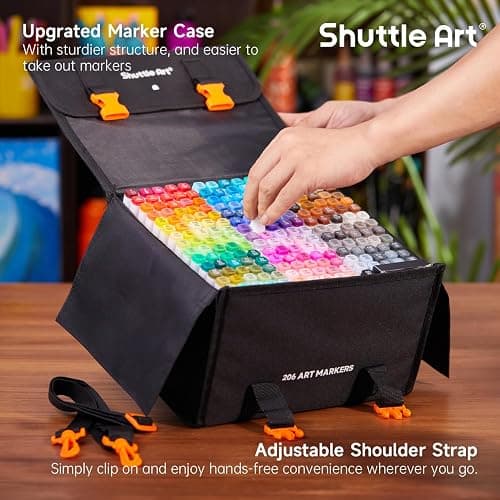Shuttle Art 206 Colors Alcohol Markers, 204 Colors Dual Tip Art Marker Set Plus 2 Colorless Blender, Micro-tip Pens, White Highlighter Pens, Marker Bag Perfect for Students Adults Coloring thumbnail 7
