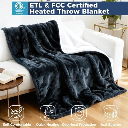 Electric Heated Blanket, Soft Flannel Fabric Heating Blanket with 5-Level Temperature Adjustment Machine Washable ETL Certified Double-Sided Heating thumbnail 6