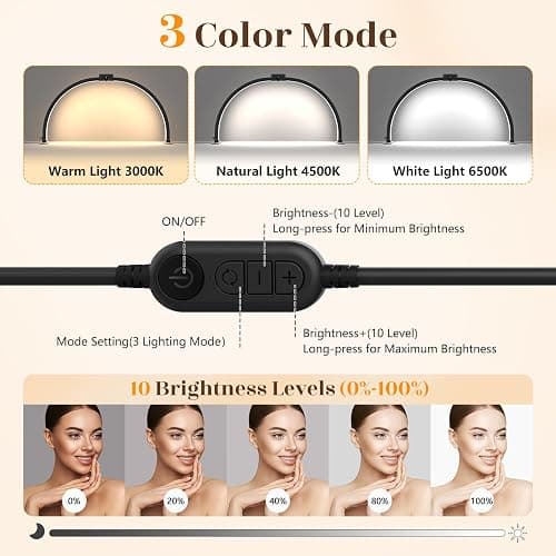 Yokilly Half Moon Light for Nail Desk: 29" Foldable Nail Light for Desk | Arch Nail Tech Light with Phone Holder for Beginner - 3 Color Modes & 10 Brightness for Manicure Salon-Black thumbnail 3