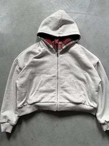 yssgtt Herren Hoodie mit Reißverschluss Reversible Karierte Jacke Y2K Kapuzenpulli Kapuzenjacke thumbnail 2