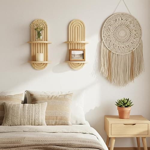 Nacidooka 23.6" Boho Arched Wall Shelves Set of 2 Mid Century Plant Shelves | 2-Tier Natural Wood Floating Shelves Decorative Wall Plant Holder for Home Living Room Bedroom Bathroom Entryway Office thumbnail 5